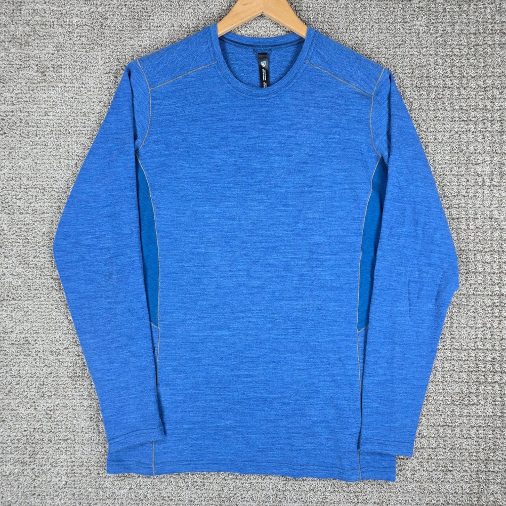 KUHL Mens Large Blue Long Sleeve Merino Wool Sorona Polyester Base Layer Shirt L